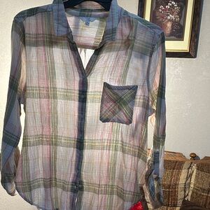 Time and Tru Multicolor Plaid Button-Down Shirt